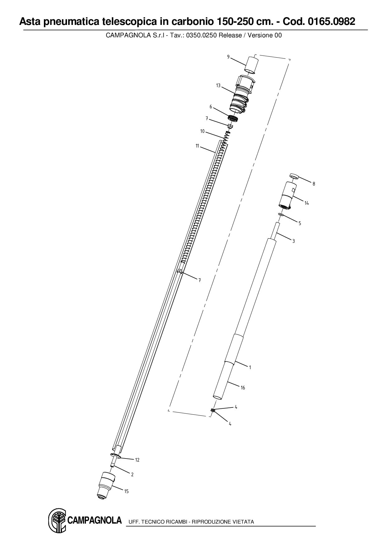 0165.0982_Asta pneum. tel. carbonio 150-250 cm.